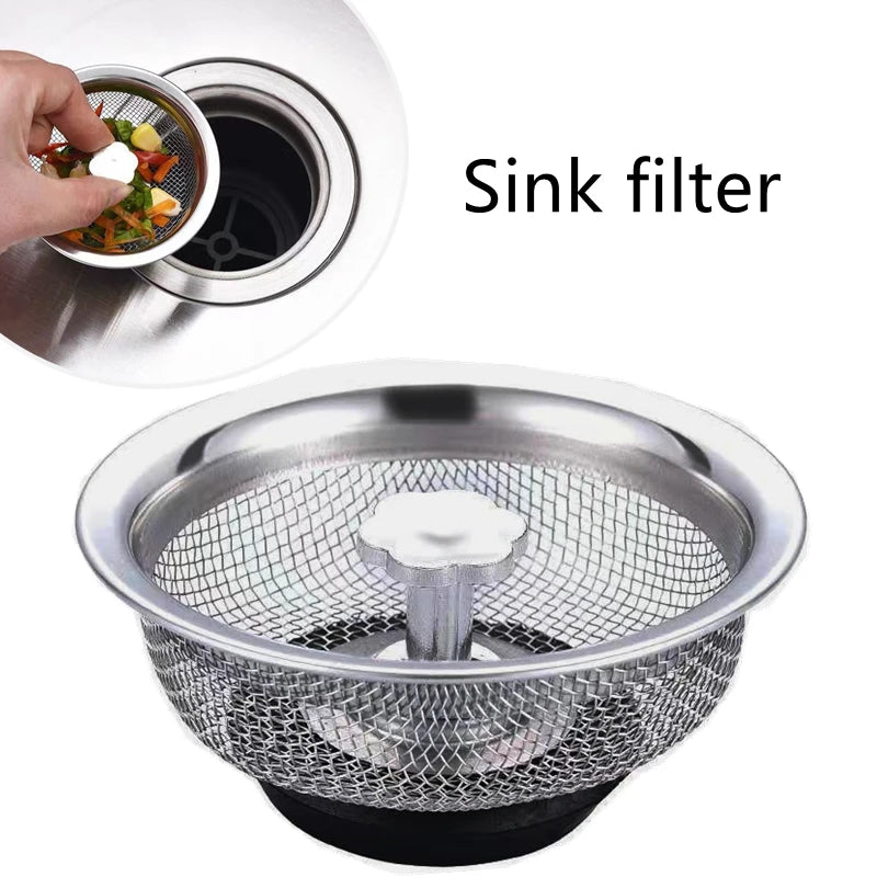 Kitchen Sink Filter Stainless Steel Mesh Sink Strainer Filter Bathroom Sink Strainer Drain Hole Filter Trap Waste Screen