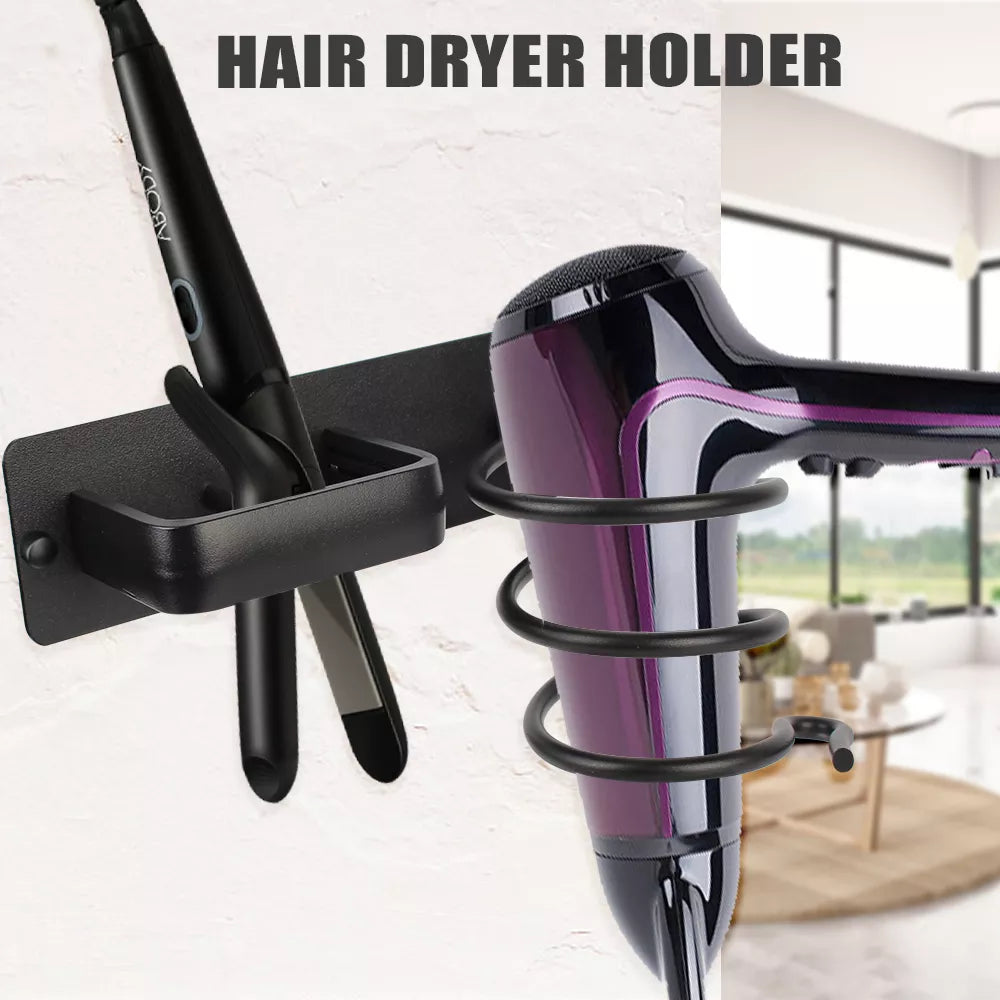 Soporte para secador de pelo, organizador de estantes, soporte para plancha de pelo, estante de almacenamiento, estante de baño montado en la pared, accesorios de almacenamiento