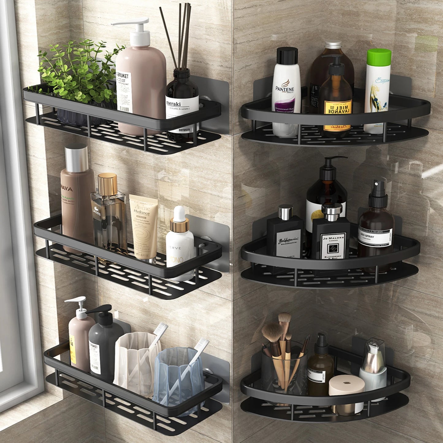 Bathroom No-Nail Shelf Shower Corner Shelf Aluminum Shampoo Shelf Shower Organizer Bathroom Accessories