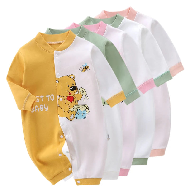 2024 Baby Onesie Autumn Winter Long Sleeve Combed Cotton Cartoon Bear Dinosaur Print Romper Boys Girls Underwear Infant Clothes