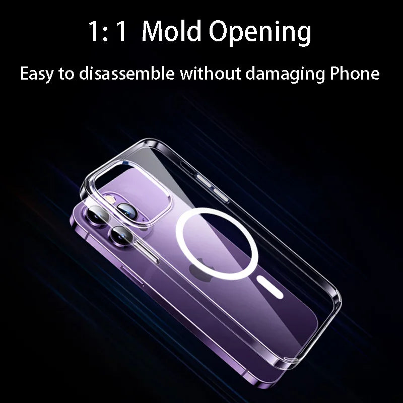 Clear Phone Case For iPhone 14 13 12 11 15 Pro Max For Magsafe Magnetic Wireless Charging Animation Case 7 8 XR XsMax Cover Case