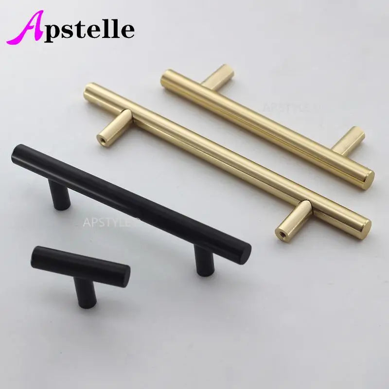 Apstelle Black Golden Cupboard Handle Brushed Stainless Steel Kitchen Cabinet Door Knob Furniture Drawer Pulls Bar Handle