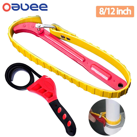 Oauee Belt Wrench Oil filter puller Strap SpannerChain Jar Lids Cartridge Disassembly Tool Adjustable Strap Opener Plumbing Tool