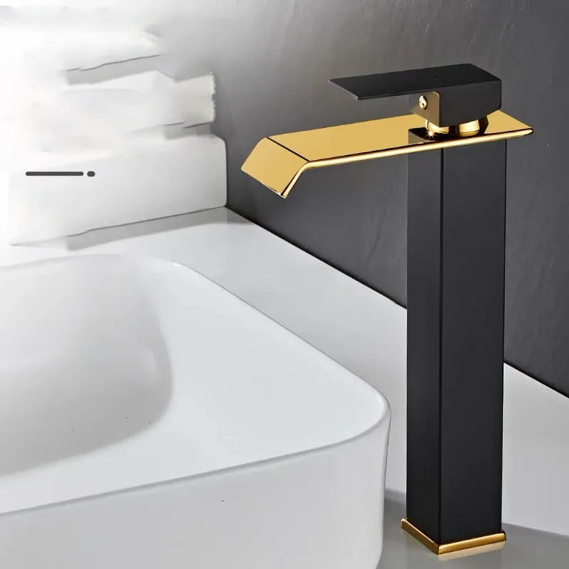 Square Waterfall Faucet Black Gold Platinum Countertop Basin Washbasin Mixer Tap Bathroom Cabinet Bathroom Faucet