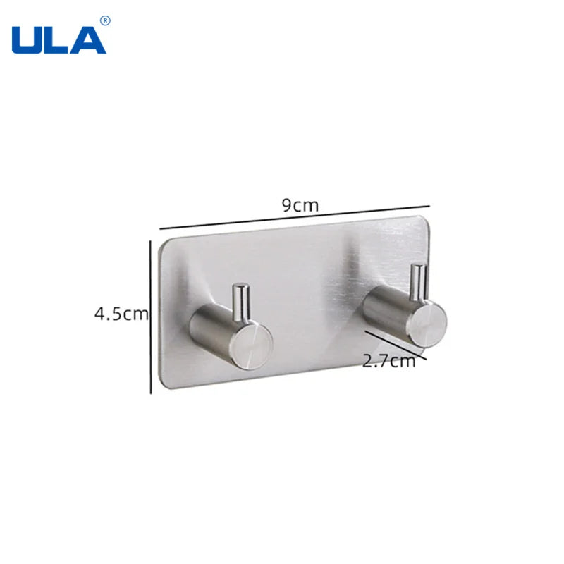 ULA Stainless Steel Wall Hook 3M Sticker Adhesive Door Hook Towel Clothes Robe Rack Toilet Accessories Shower Accessories