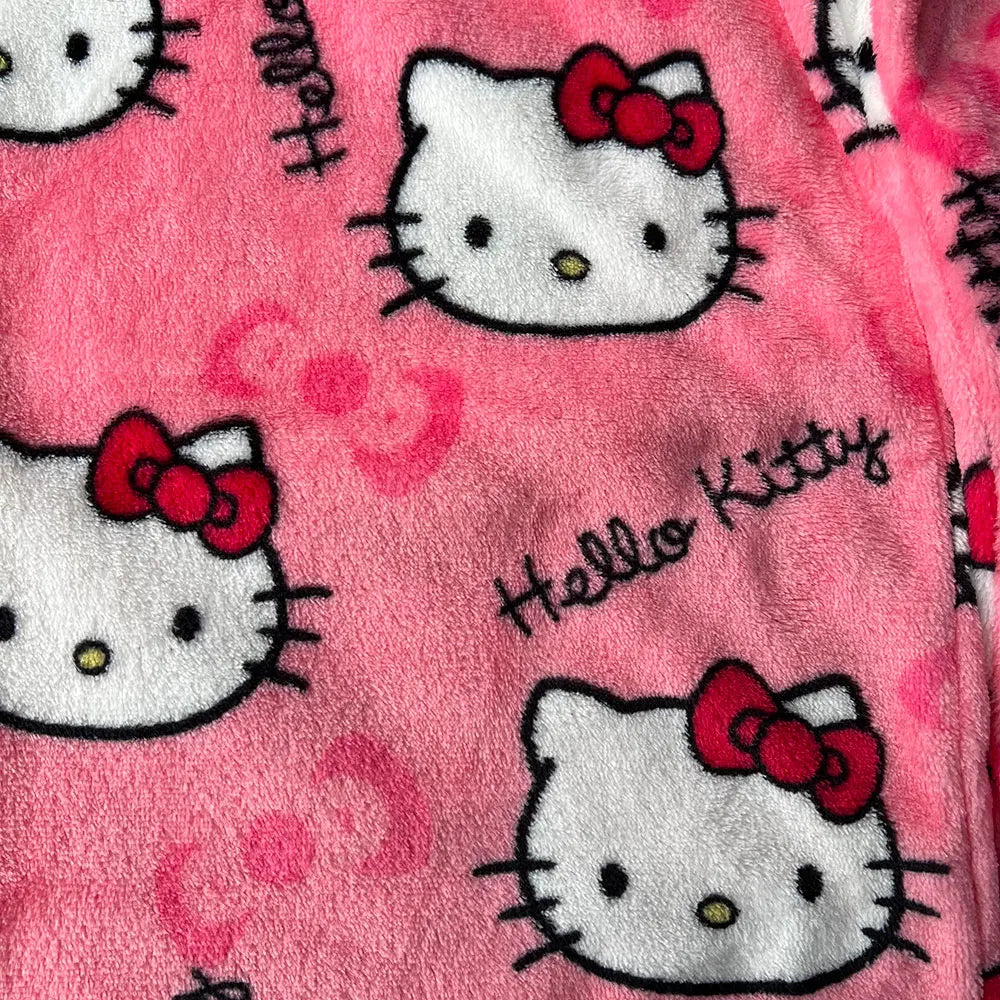 Sanrio Hello Kitty Flannel Pajamas Black Women'S Warm Woolen Cartoon Casual Home Pants In Autumn Winter Fashion Trousers