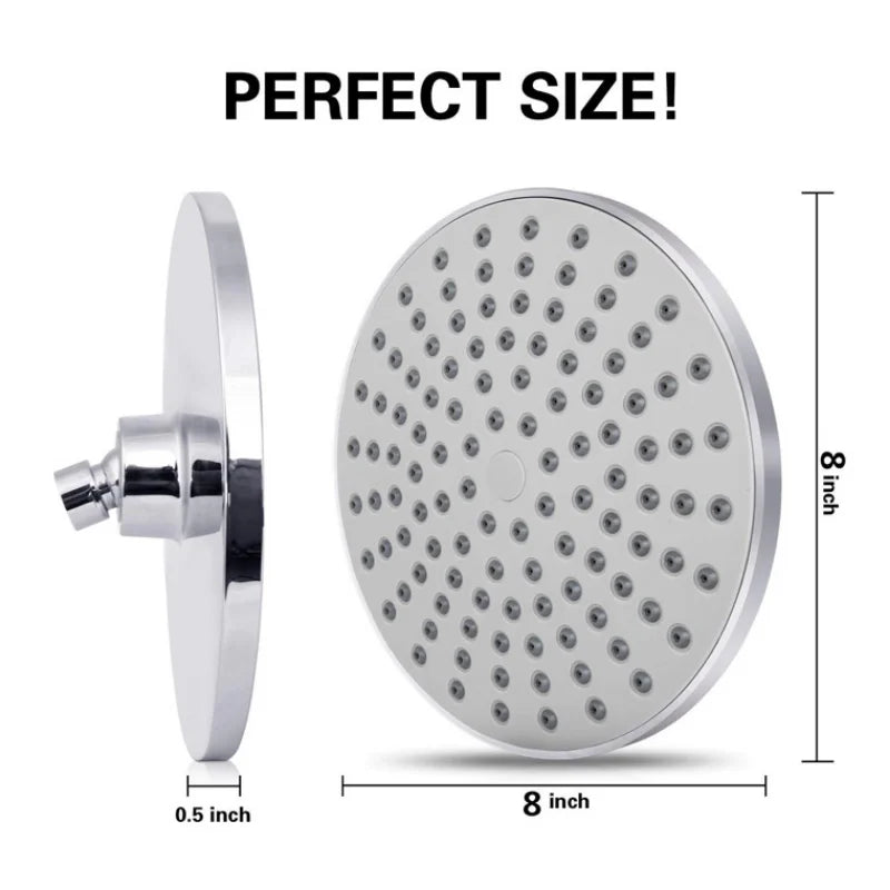 360° Swivel Rainfall Shower Head 8 Inch Ultra-Thin Pressure Boosting Water Saving Showerhead Adjustable Replacement for Bathroom