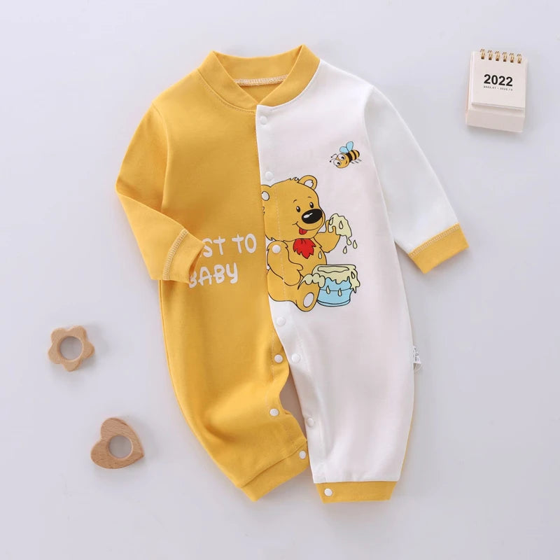 2024 Baby Onesie Autumn Winter Long Sleeve Combed Cotton Cartoon Bear Dinosaur Print Romper Boys Girls Underwear Infant Clothes