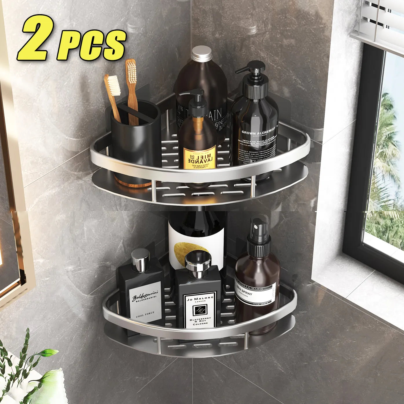 Bathroom No-Nail Shelf Shower Corner Shelf Aluminum Shampoo Shelf Shower Organizer Bathroom Accessories