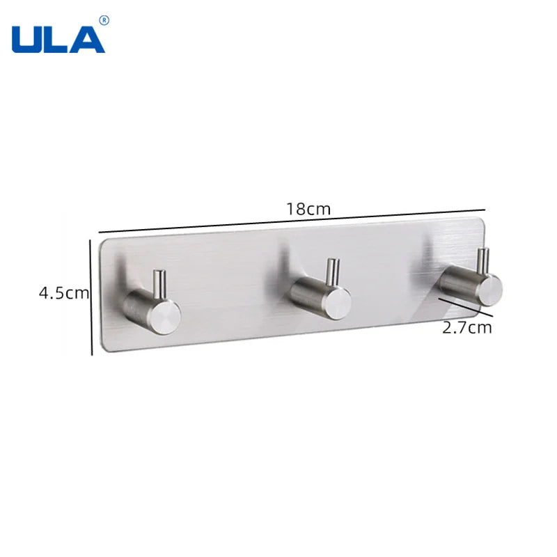 ULA Stainless Steel Wall Hook 3M Sticker Adhesive Door Hook Towel Clothes Robe Rack Toilet Accessories Shower Accessories