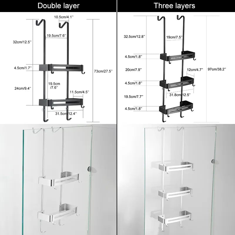 Black Hanging Bath Shelves Bathroom Shelf Organizer Nail-free Shampoo Holder Storage Shelf Rack Bathroom Basket Holder EL5018