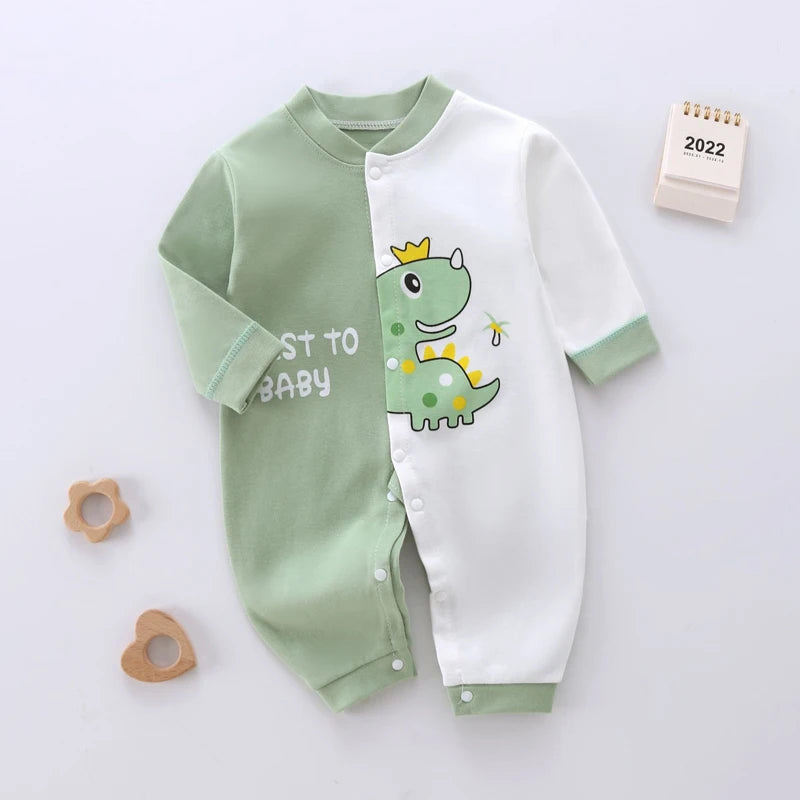 2024 Baby Onesie Autumn Winter Long Sleeve Combed Cotton Cartoon Bear Dinosaur Print Romper Boys Girls Underwear Infant Clothes