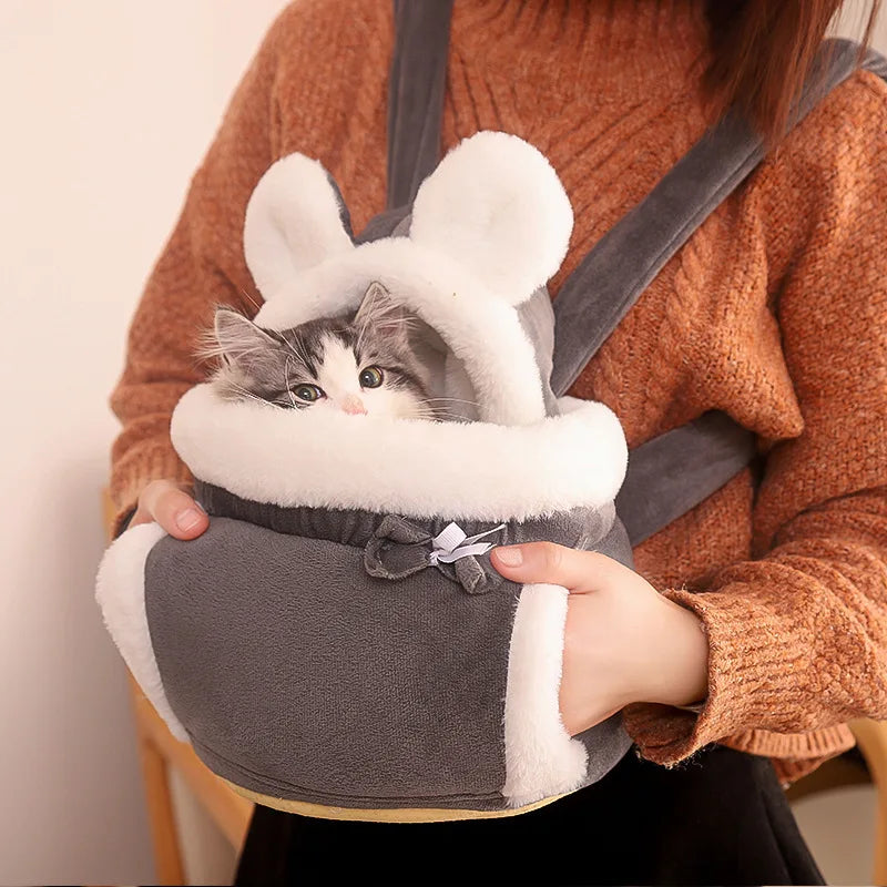 Pet Carrier Bag Small Cat Dogs Backpack Winter Warm Soft Plush Carring Pets Cage Walking Outdoor Travel Kitten Hanging Chest Bag