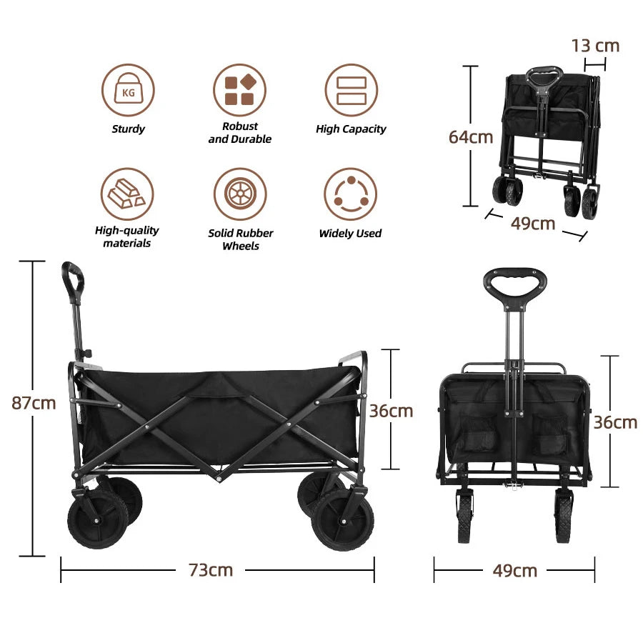 Carro plegable de gran capacidad para trabajo pesado, carrito de compras para playa, jardín, carrito de arrastre, carrito de uso general portátil para exteriores, plegable